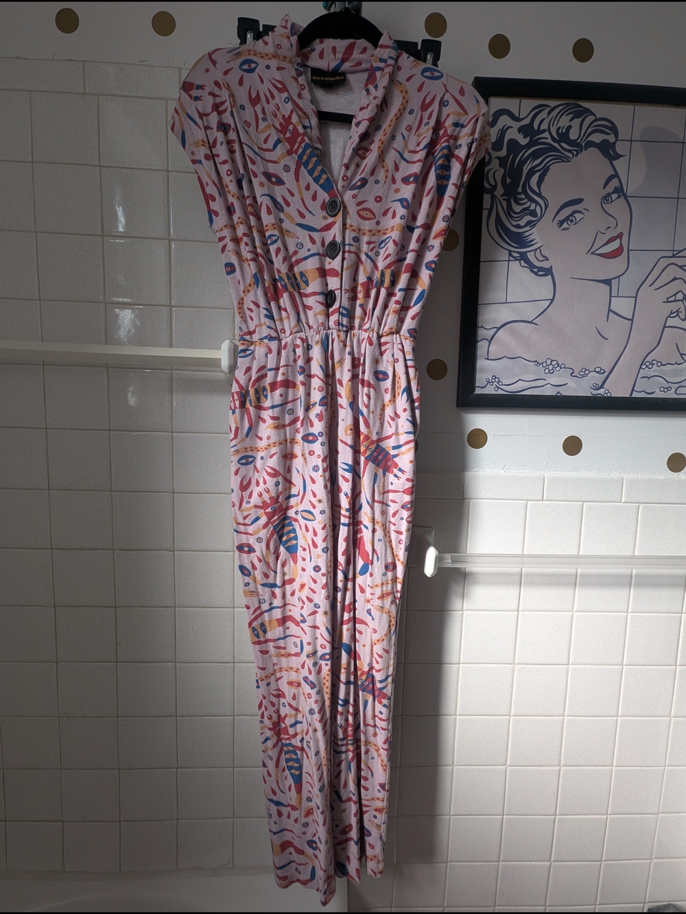 Nooworks Pink Floral Print Jumpsuit with Blue and Red Accents